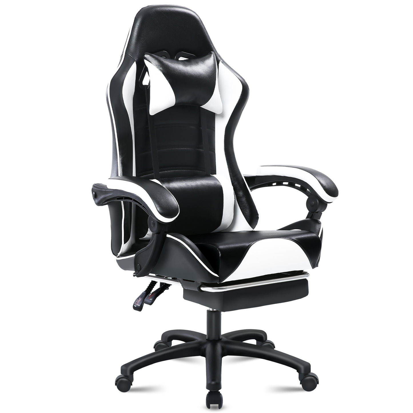 Game Chair, Adult Electronic Gaming Chair, Ergonomically Designed, PU Leather, Lounge Chair with Footstool and Waist Support, Office Chair, White