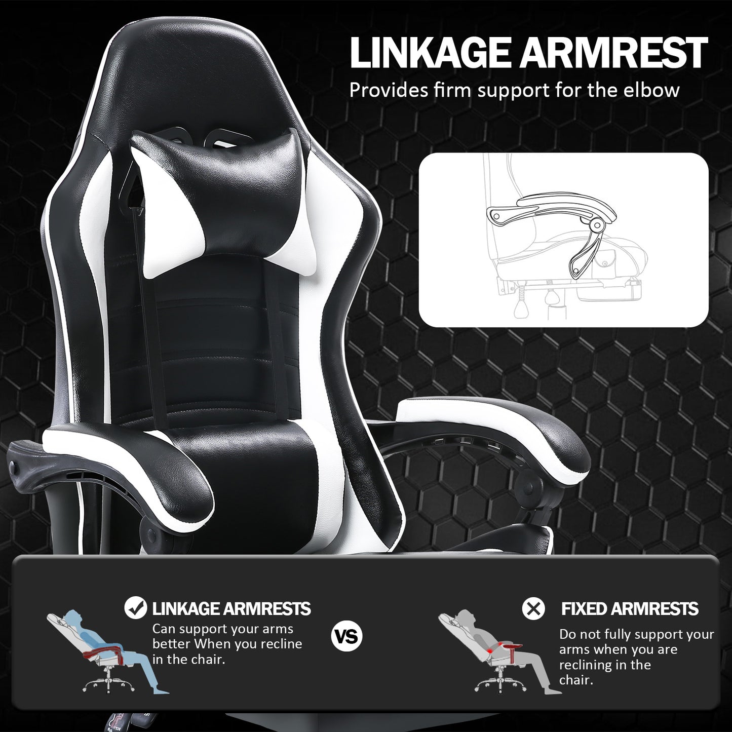 Game Chair, Adult Electronic Gaming Chair, Ergonomically Designed, PU Leather, Lounge Chair with Footstool and Waist Support, Office Chair, White