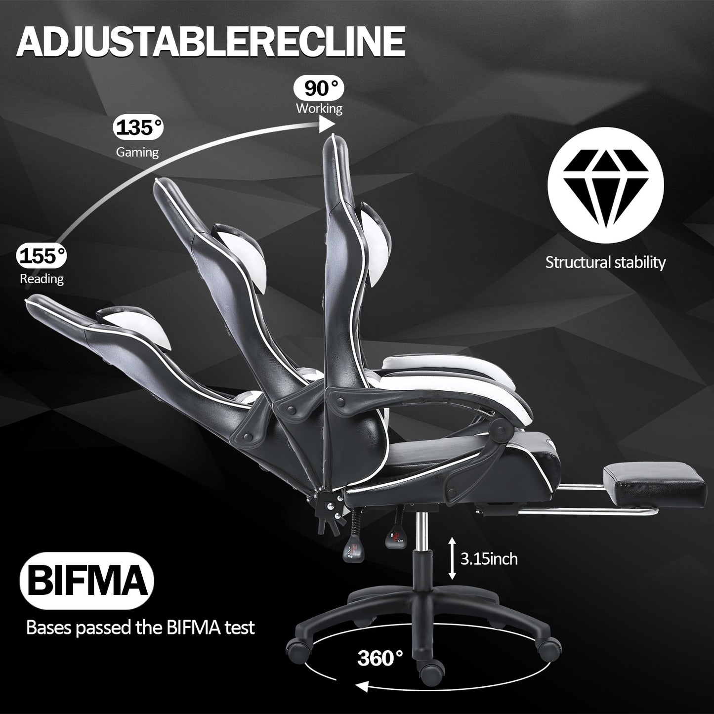 Game Chair, Adult Electronic Gaming Chair, Ergonomically Designed, PU Leather, Lounge Chair with Footstool and Waist Support, Office Chair, White