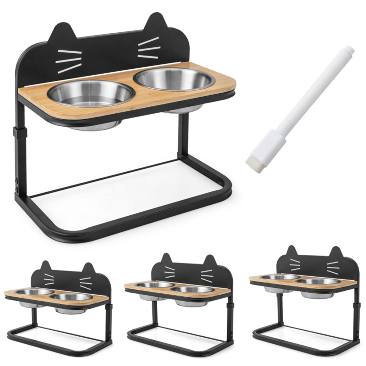 Pet Feeder with 2 Stainless Steel Bowls,Adjustable Height for Cats and Small and Medium Dogs