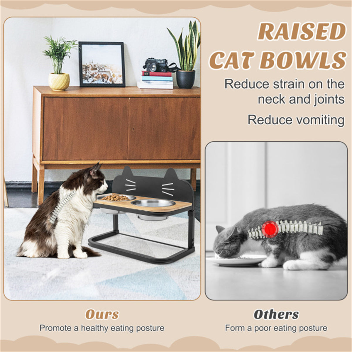 Pet Feeder with 2 Stainless Steel Bowls,Adjustable Height for Cats and Small and Medium Dogs