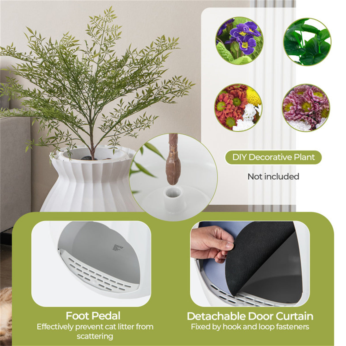 White Smart Cat Litter Box,Cat Litter Box with Electronic Odor Removal and Sterilization