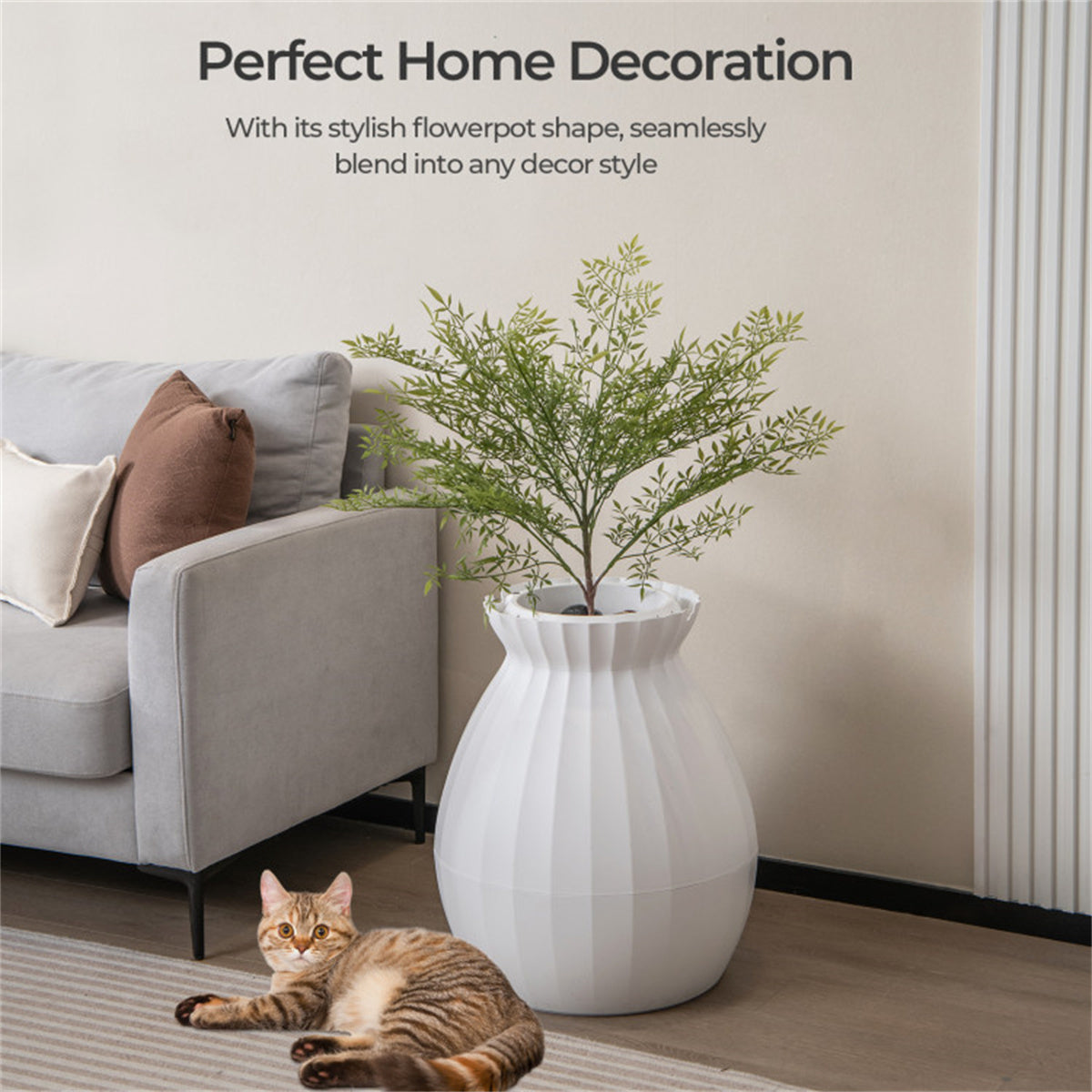 White Smart Cat Litter Box,Cat Litter Box with Electronic Odor Removal and Sterilization