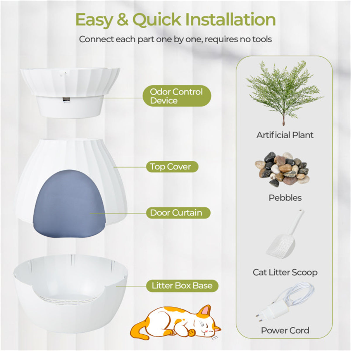 White Smart Cat Litter Box,Cat Litter Box with Electronic Odor Removal and Sterilization